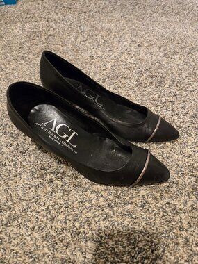 AGL Attilio Giusti Leombruni Black Leather Heels 39/9